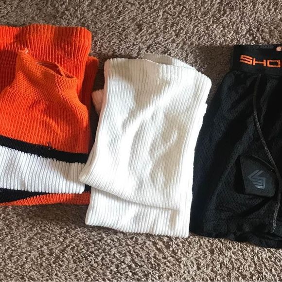 Lot Of Boys Small Hockey Gear 3 Pairs Sock And One Shock Doctor Hockey Shorts - Picture 1 of 3